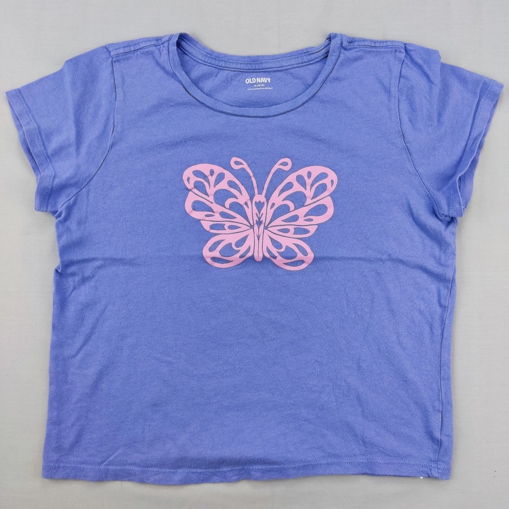 Old Navy T-Shirt Girl XL (14-16) Purple Butterfly Graphic Short Sleeve Crew Neck